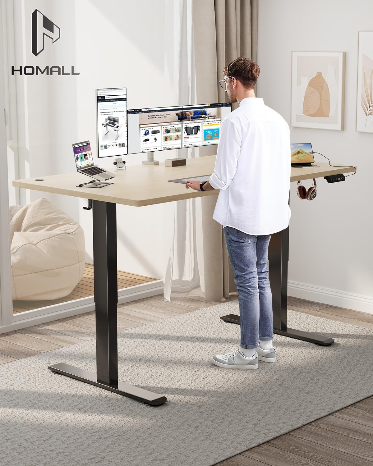 User demonstrating the standing position with the Homall Electric Standing Desk