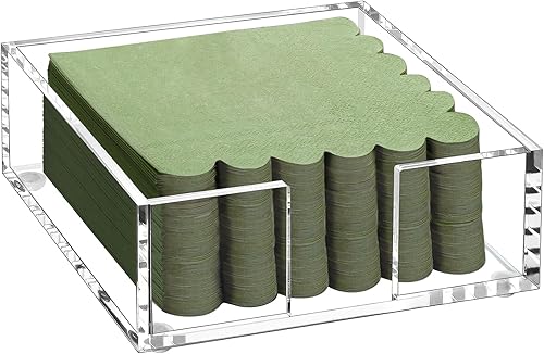 Servilletero de acrílico para mesa de cóctel, para servilletas de 5 x 5 pulgadas, moderno servilletero plano para cocina, servilletas transparentes