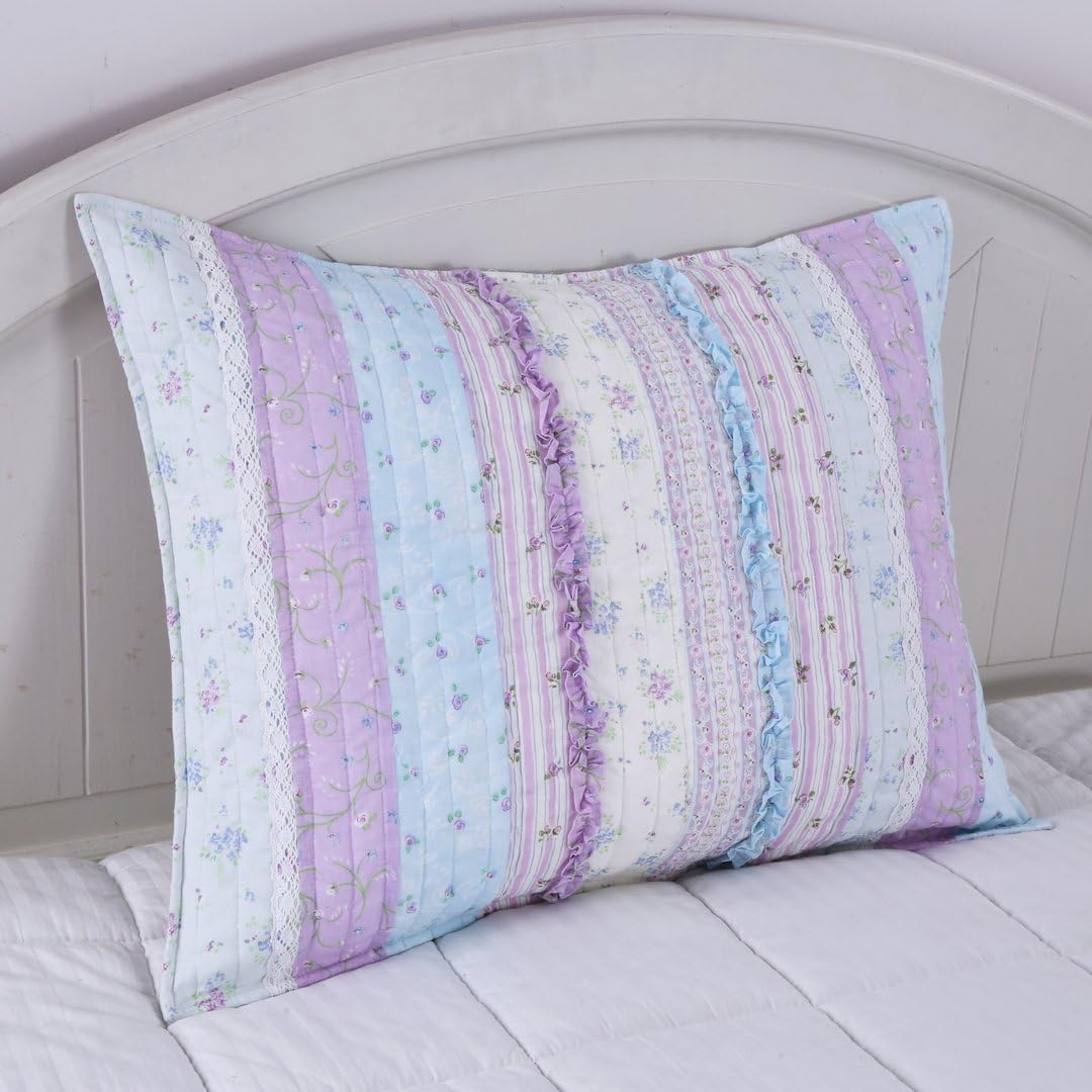 Lavender and Blue Cotton Reversible Full Quilt Set