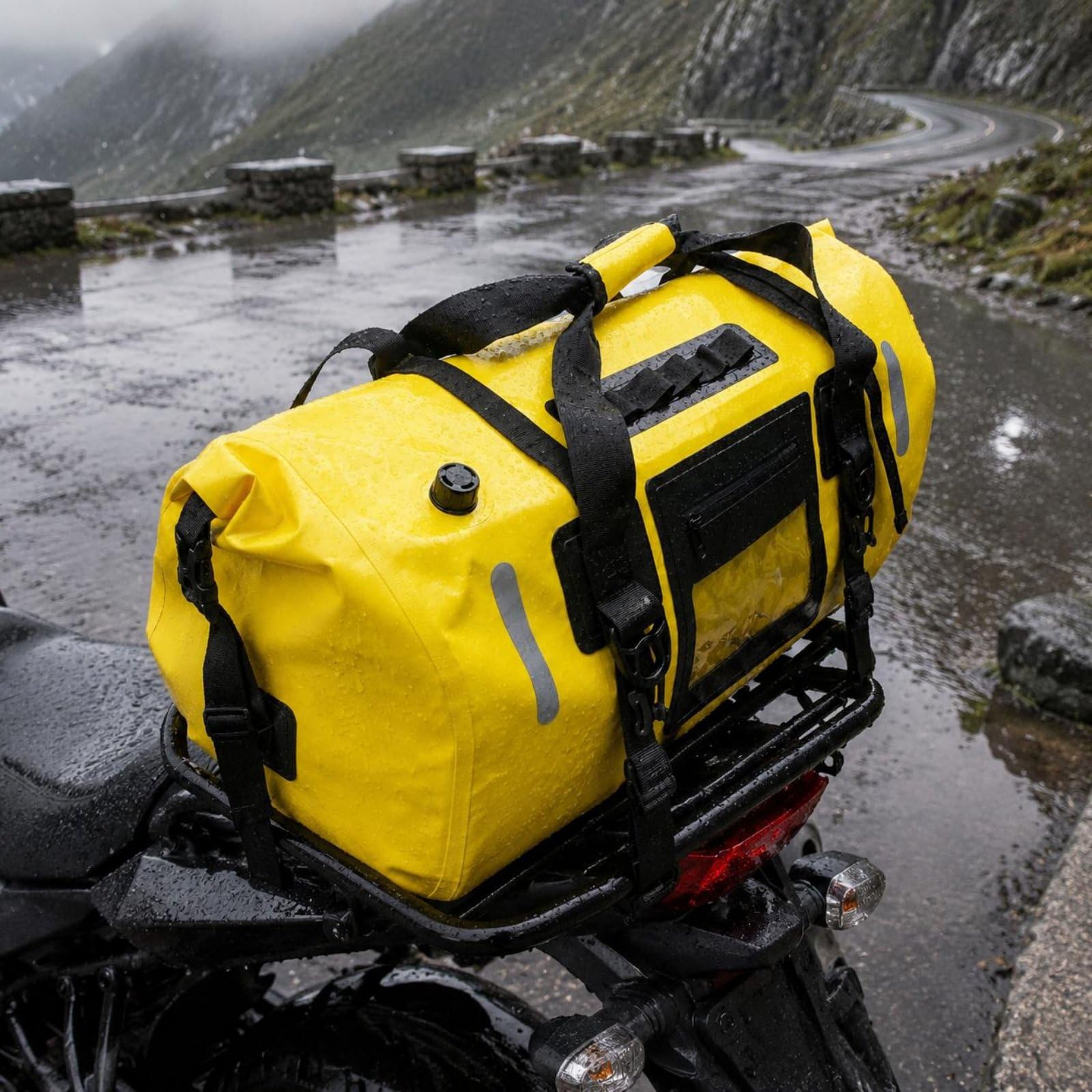 Baoblaze Borsa Posteriore Impermeabile Borsa Coda Borsone Sacca Viaggio in PVC 500D con Maniglia Punti di Fissaggio E Valvola Adatta a Viaggi Escursioni, Giallo, Giallo, 66L
