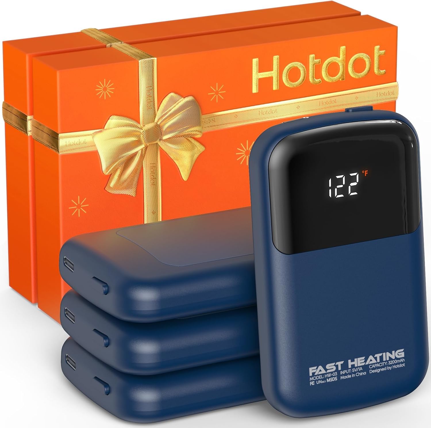 Hotdot Hand Warmers Rechargeable, 4 Heat Levels (104–122°F), Real-Time Temp &amp; Battery Display, Electric Hand Warmers, Fast Heating, Fits in Gloves/Pocket, Gifts for Women &amp; Men