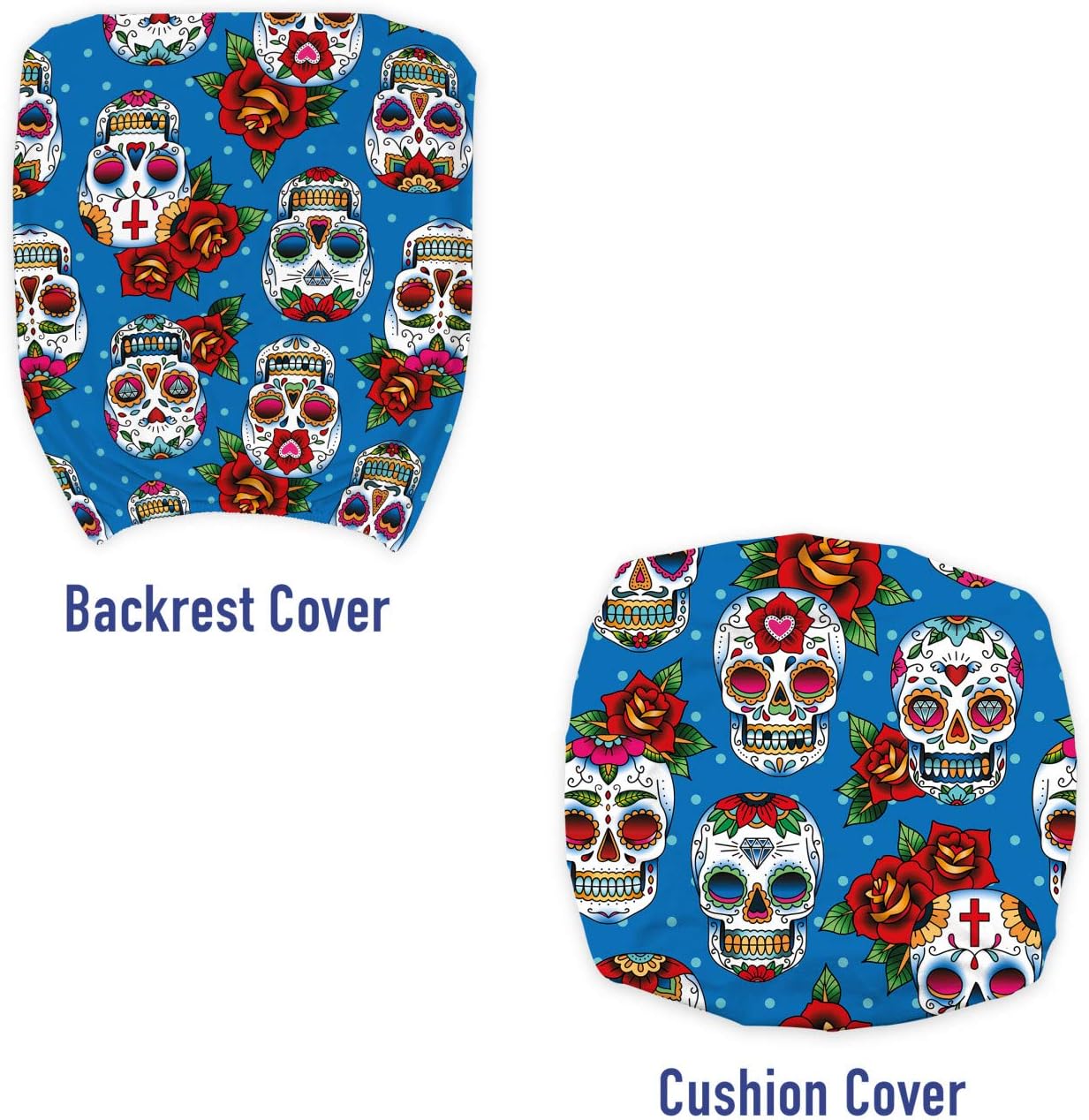 Ambesonne Sugar Skull Office Chair Slipcover, Retro Style Mexican Cultural Pattern on Polka Dots Rose Bouquets Skeletons, Protective Stretch Decorative Fabric Cover, Multicolor