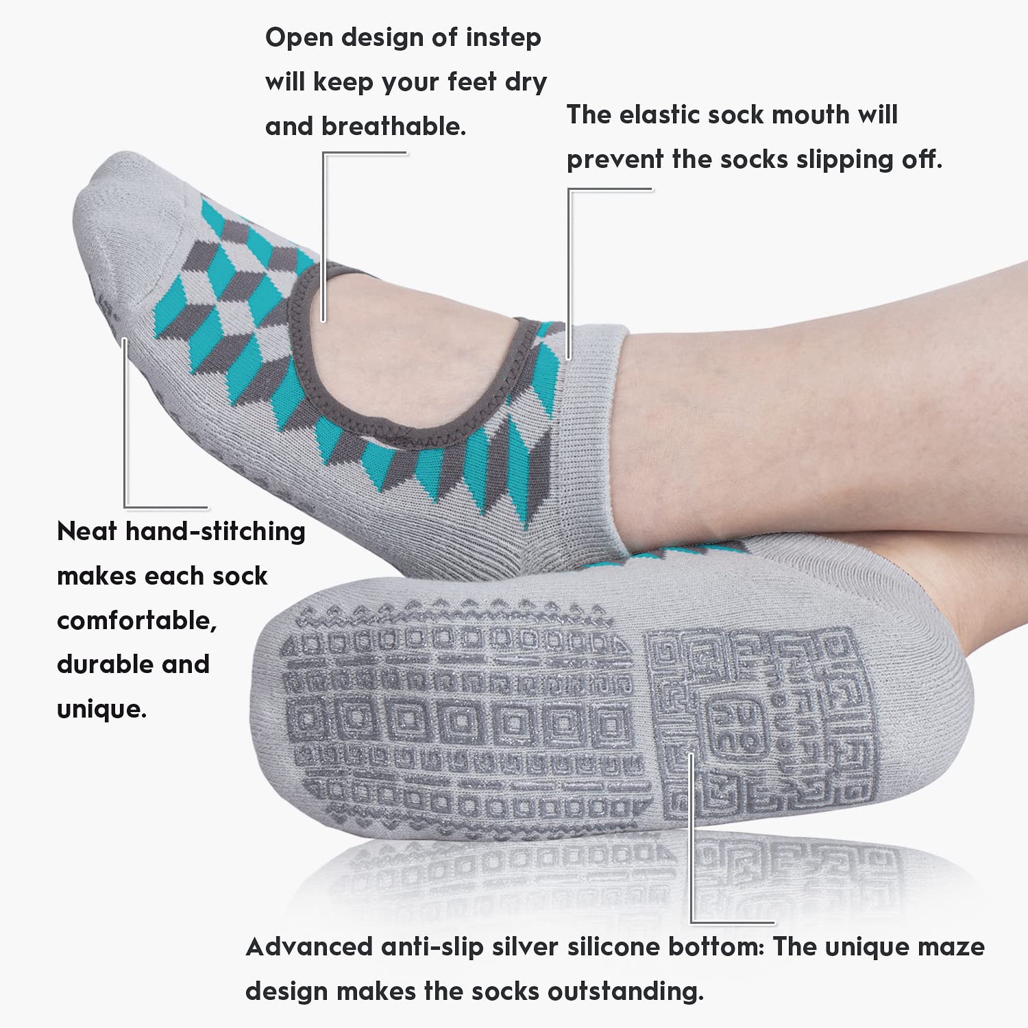 unenow Calcetines de yoga antideslizantes para mujer con cojín para pilates, barra, hogar