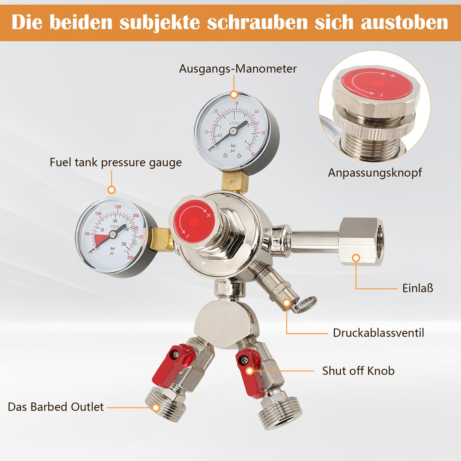 Druckminderer 2 leitig für Co2 Kohlensäure Bier zapfen 2 Anschlüsse Leitungen, CO2 Druckminderer Manometer doppelt Schankanlage Zapfanlage Hauptdruckminderer