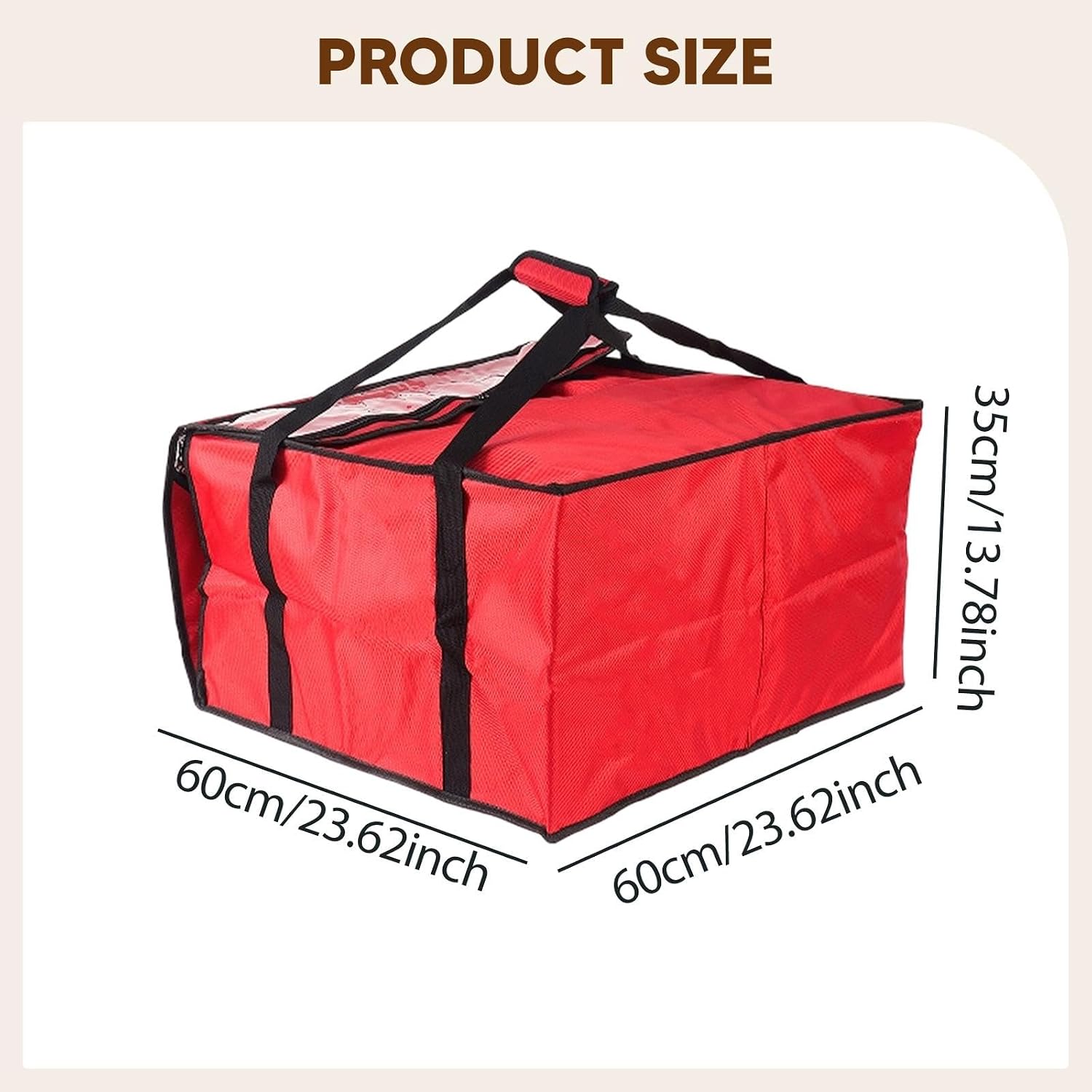 Insulated Pizza Delivery Bag (60x60x35cm/23.6x23.6x13.8in) - Reusable, Waterproof Oxford Cloth with Double Handles for Picnic & Food Transport