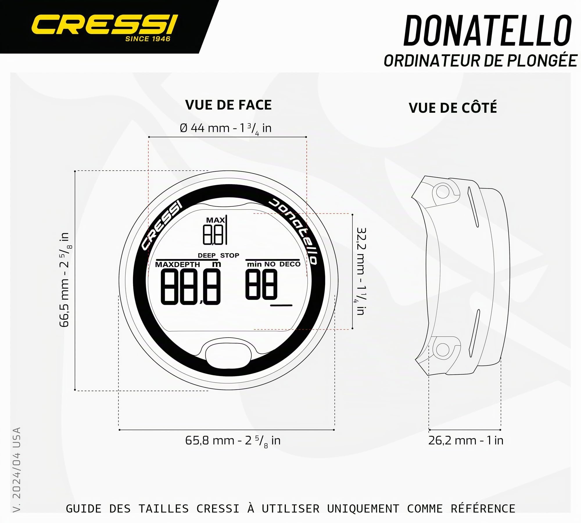 CRESSI Donatello Diving Computer - Ordinateur Professionnel de Plongée et d'Apnée au Poignet, Taille Unique, Unisexe Adulte