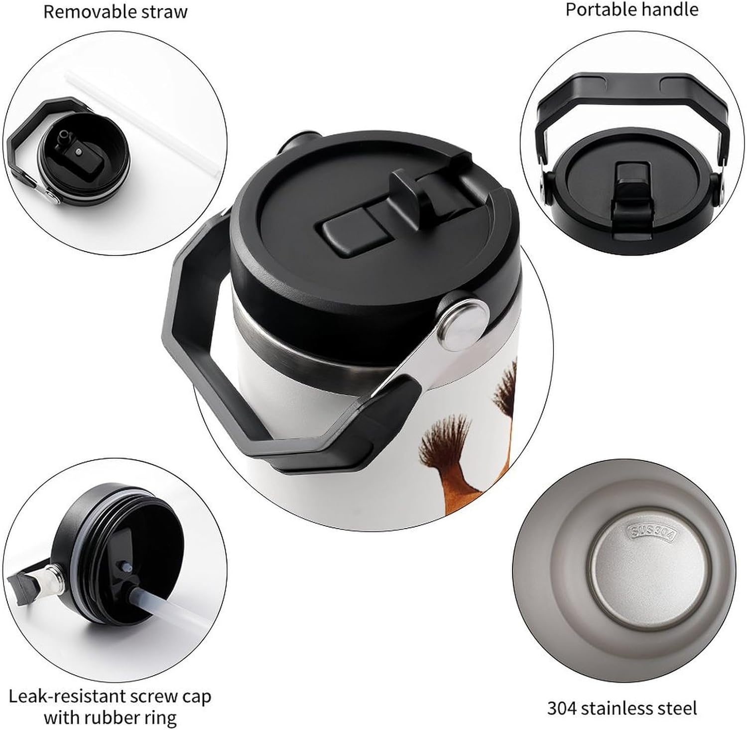 Cute Cartoon Funny Giraffes Water Bottle 30 Oz Fits Car Cup Holder,Insulated Coffee Mug Large Capacity Car Cups,Stainless Steel Double Wall Sport Bottle for Travel Sports Gym