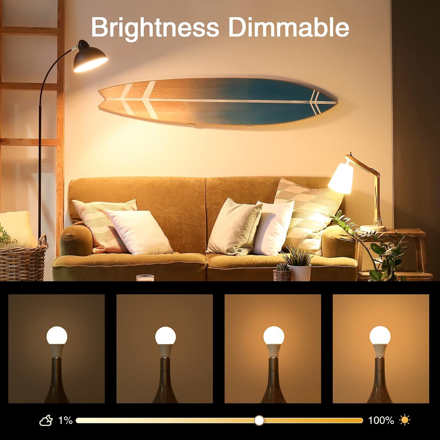OHMAX Smart Light Bulb, A19 E26 LED Warm White 2700K Light Bulbs Compatible with Alexa & Google Home, App Control, Dimmable 800 Lumens, 75W Equivalent, No Hub Required, 2.4GHz WiFi, 1 Pack