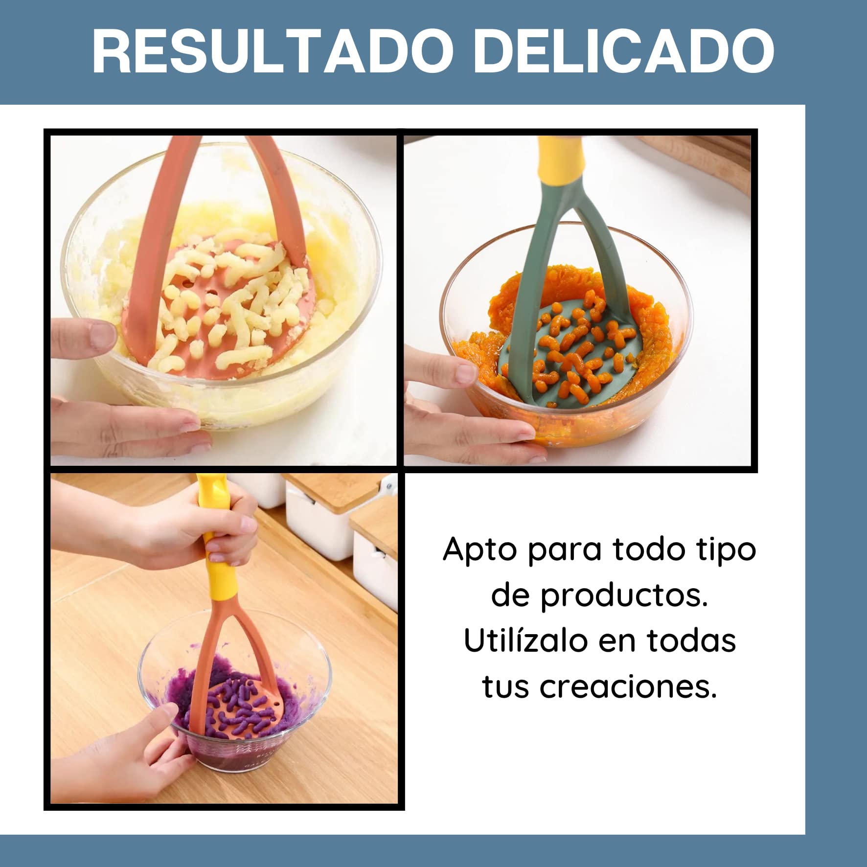 Triturador de patatas - Potato smasher - Accesorio de cocina - Pasapurés - Machacador - Prensa de polipropileno- Mango suave y agarre ergonómico - Resistente Aplastador para fruta y verduras (ROJO))