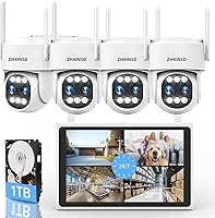 Vista 1 de 4K Security Camera System Wireless, Dual Lens 4MP+4MP 10X Zoom 2.4G/5G PTZ Cameras for Outdoor Home Security, Auto Tracking, 10” Monitor NVR