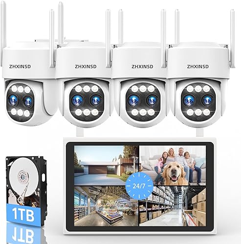 Sistema de cámara de seguridad 4K inalámbrico, lente dual 4MP+4MP 10X Zoom 2.4G5G PTZ Cámaras para seguridad en el hogar al aire libre, seguimiento