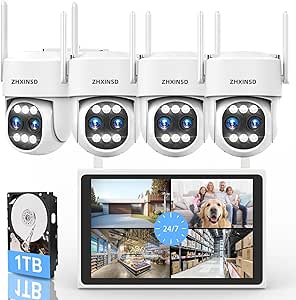 4K Wireless Security Camera System with Dual Lens, 10X Zoom, 10” Monitor, and 1TB HDD