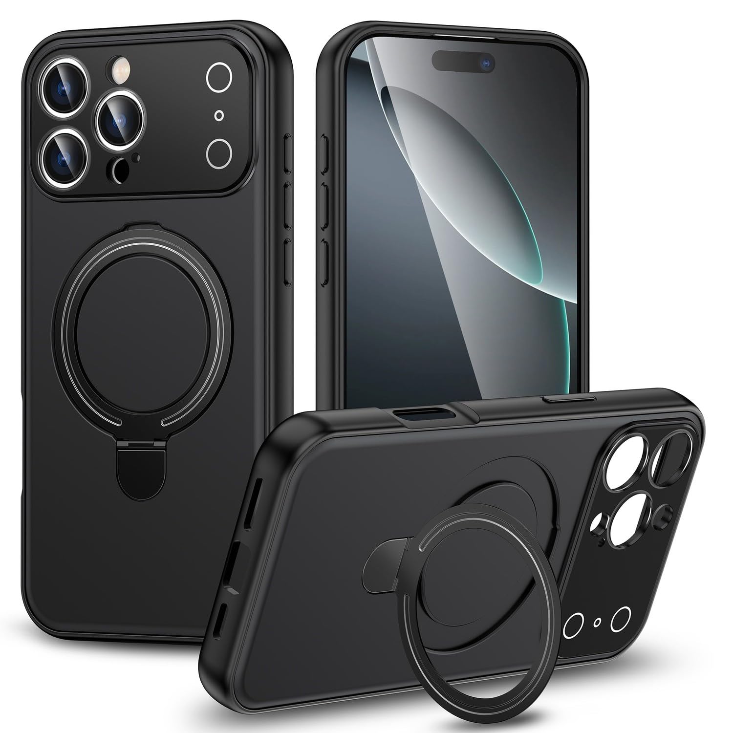 Coque iPhone 17 Pro noire silicone rigide avec anneau Big Ring - 6