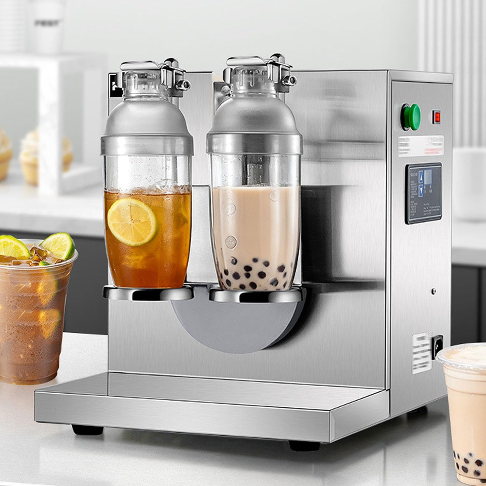 Macchina Automatica a Doppia Testa per Shakerare Il Milk Tea, Shaker Elettrico in Acciaio Inossidabile, Macchina Automatica Da 120w per Bubble Tea Con 2 Bicchieri Trasparenti Da 1000 Ml