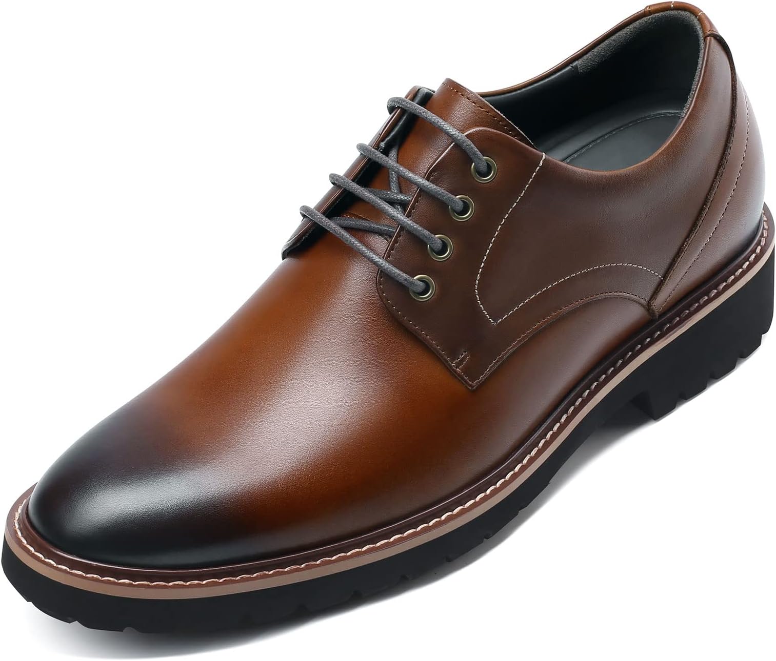CHAMARIPAHeight Increasing Shoes for Men, Leather Lace-up Dress Shoes Invisible Elevator Shoes