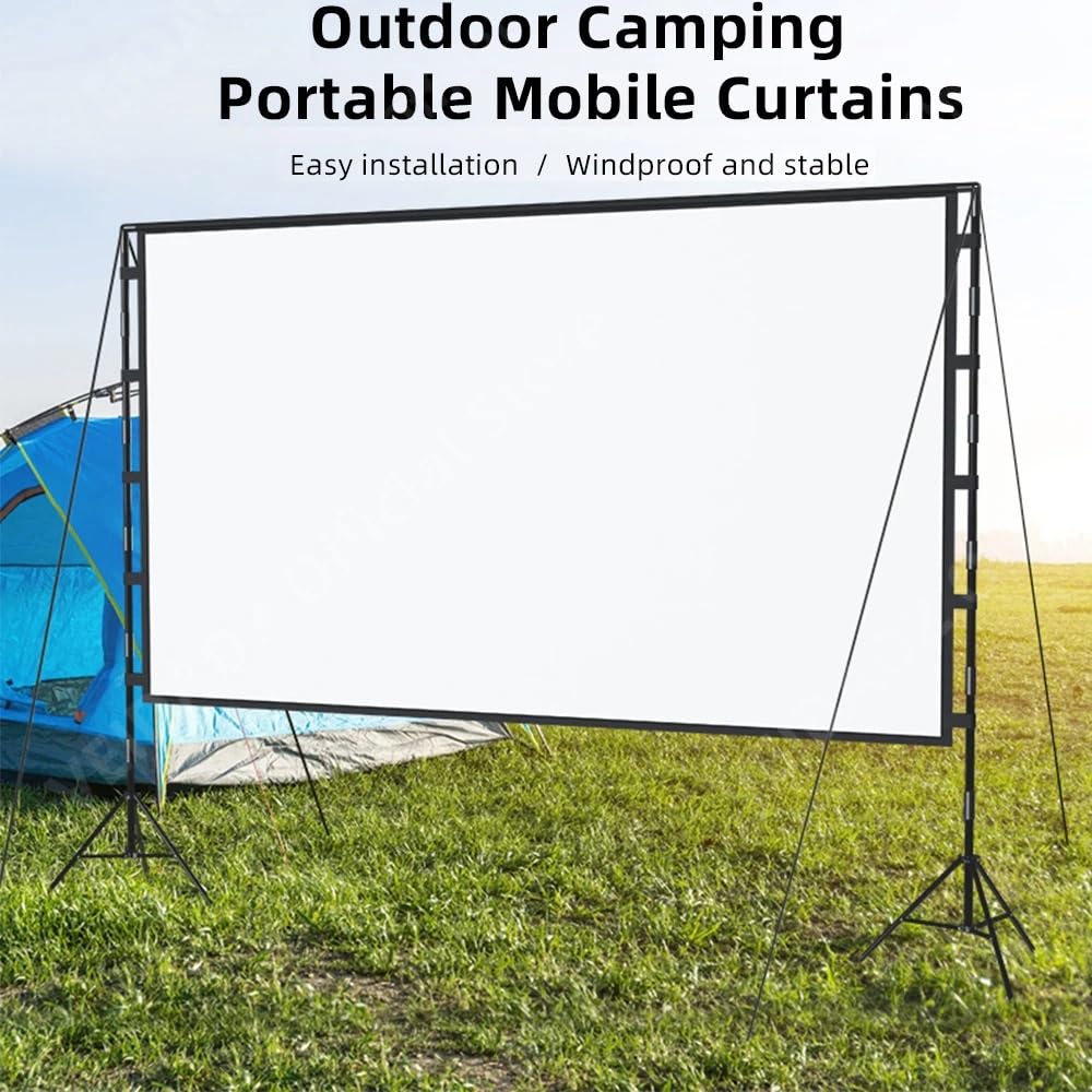 Pantallas de proyección videoproyector Pantalla de proyector con Soporte, Blanco Suave, Menos Arrugas, con Bolsa de Transporte, Pantalla de trípode Doble Plegable para Exteriores(120 Inch)
