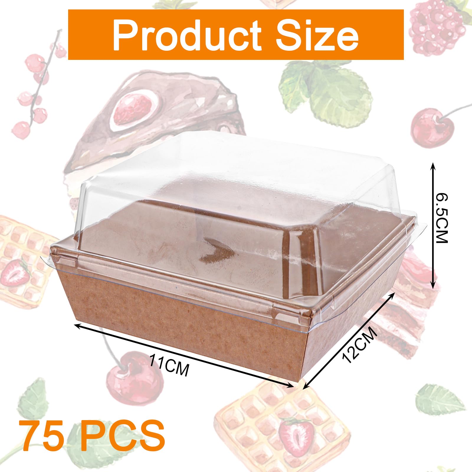 75 cajas para rebanadas de pastel con tapas transparentes, cajas para cupcakes, cajas de postre de papel a prueba de aceite, caja cuadrada marrón para postres de panadería, recipientes de