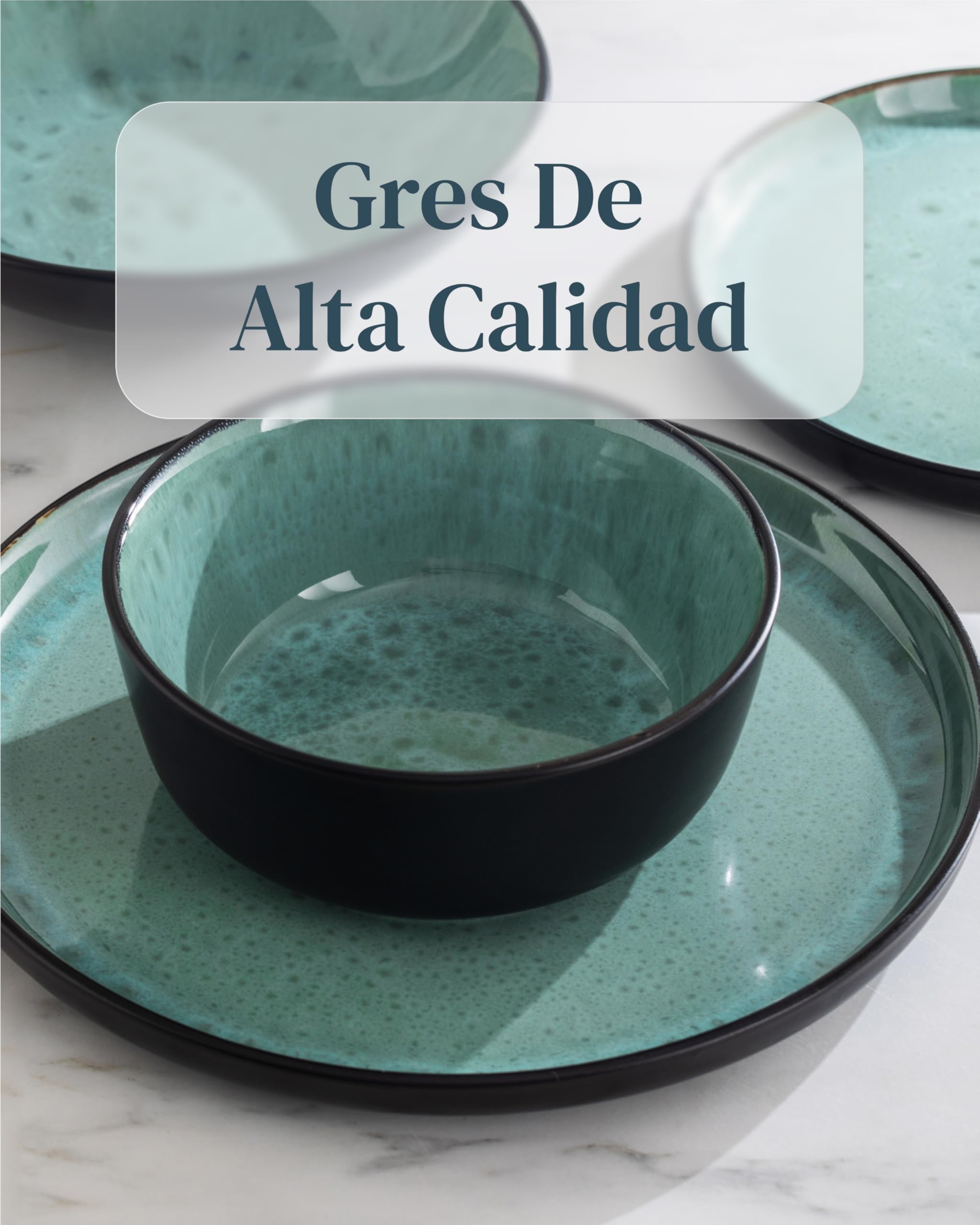 Bol de servicio Ibiza en gres - Ensaladera mediterránea - Apta para lavavajillas y microondas - Bol grande Pure Living en Verde Salvia