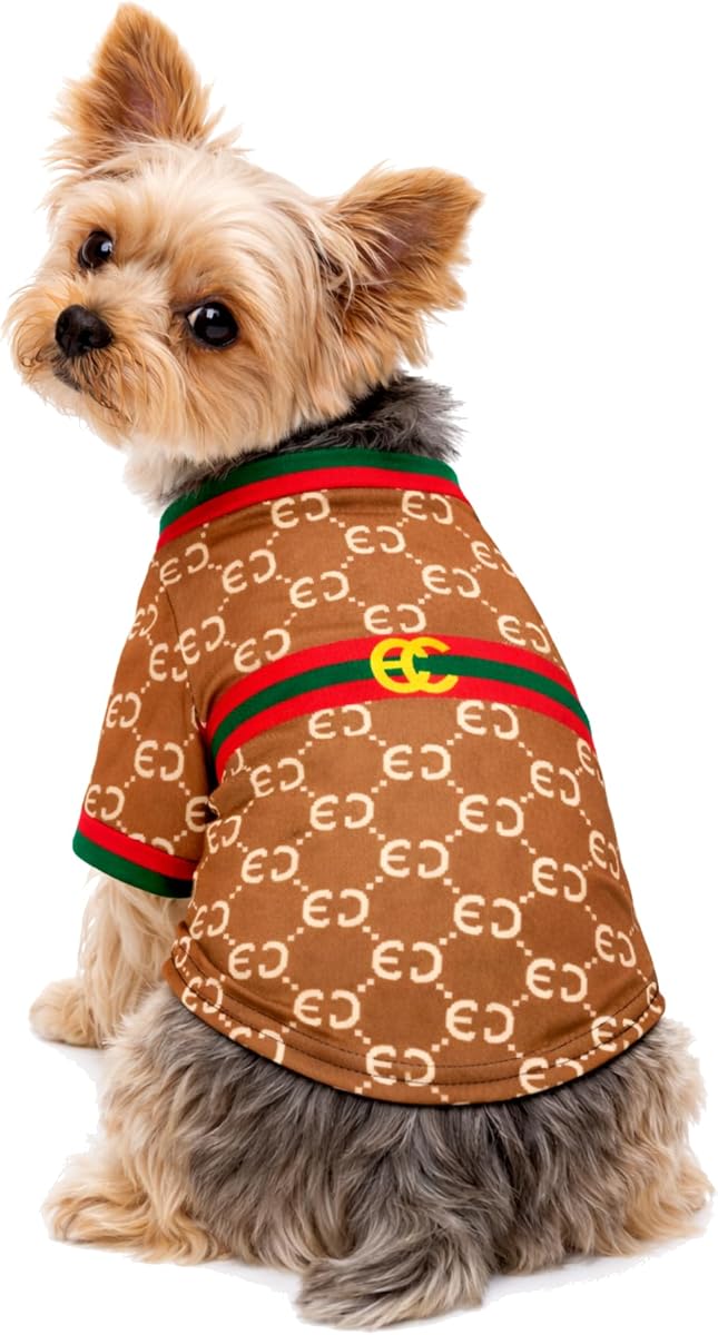 Camiseta para perro de diseño de lujo – Ropa de moda para cachorros para perros pequeños, camiseta de moda para mascotas para bulldogs franceses y chihuahuas, ropa para perros todo chic (GucchewiTee, pequeña)
