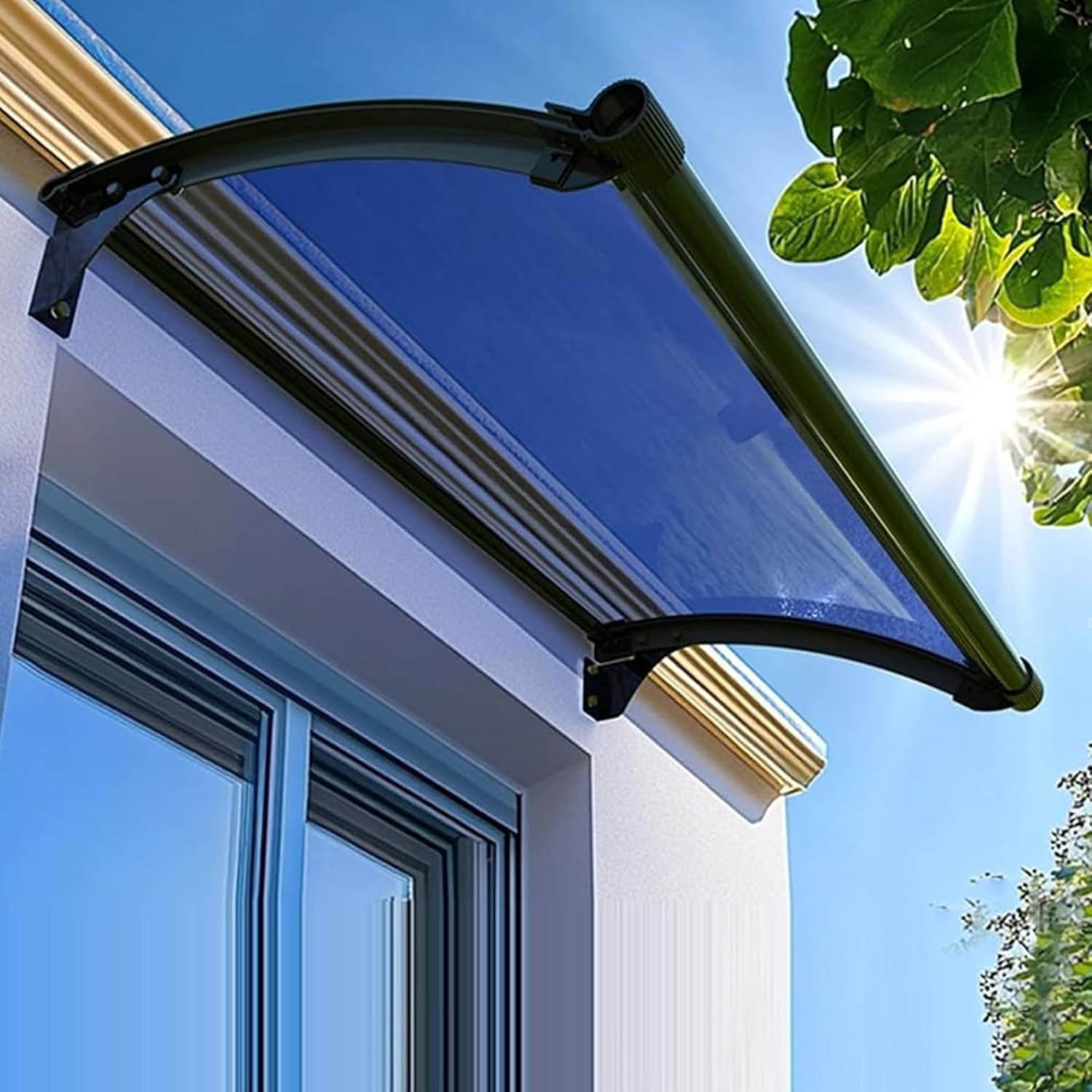 Entry Door Canopy Awning - Polycarbonate Rain Snow UV Protection, Clear Door & Window Marquee, 45x240cm (17.7x94.4in) Outdoor Shelter