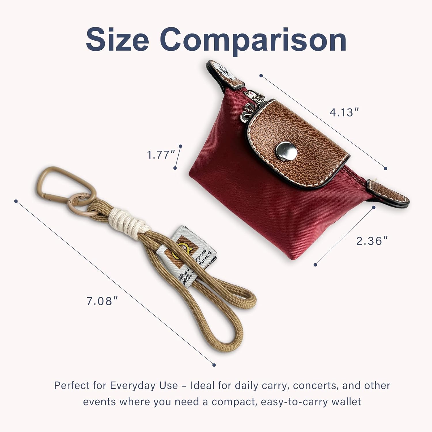 Women’s Mini Coin Purse Keychain – Vintage Nylon Zip Wallet – Compact, Stylish Change Purse for Cards, Cash, and Coins (red) - Image 2