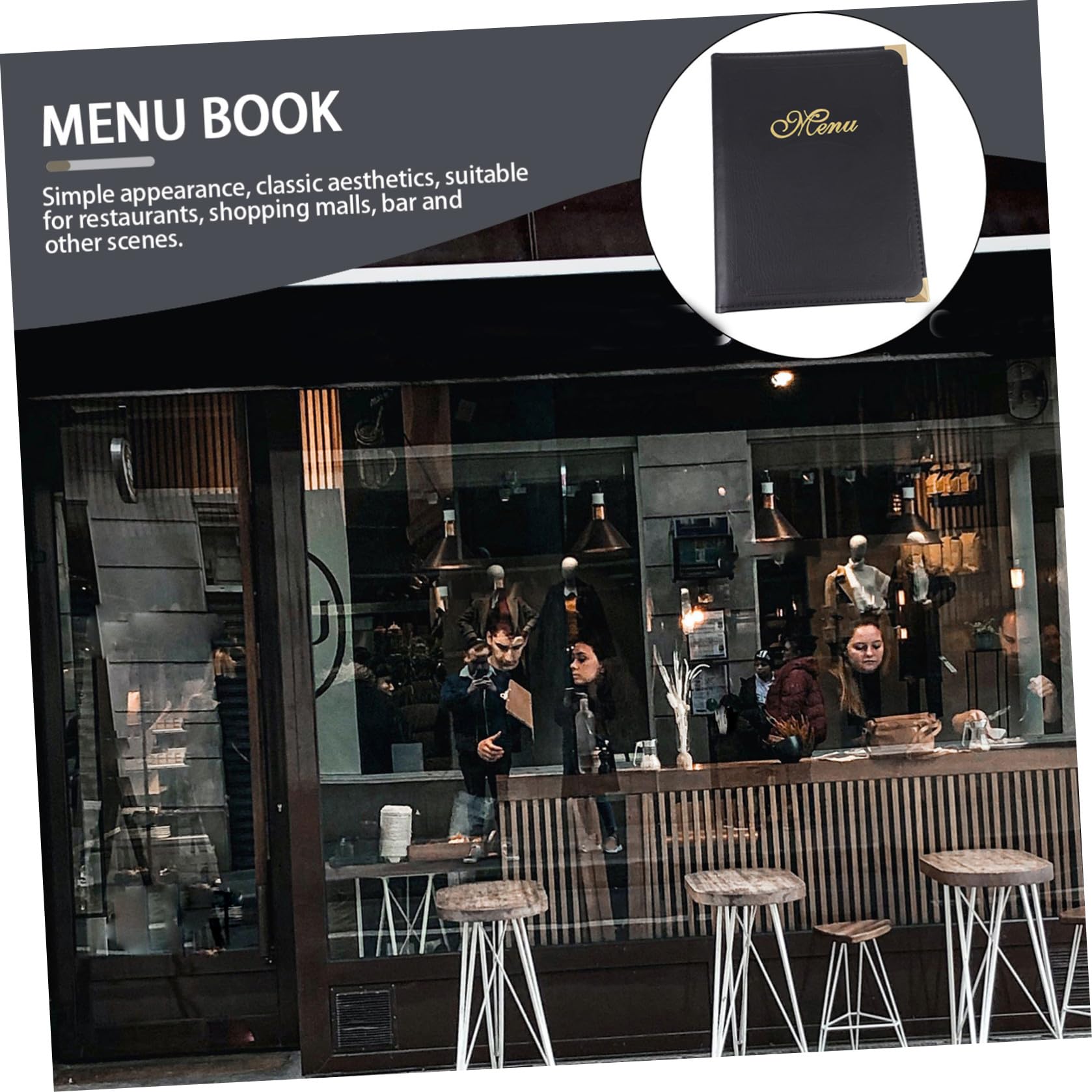 Libro de Menú A4 de Cuero Negro, Carpeta Práctica para Menús y Precios de Restaurante, Cubierta Resistente y Páginas Intercambiables, Adecuado para Uso en Bares y Hostelería