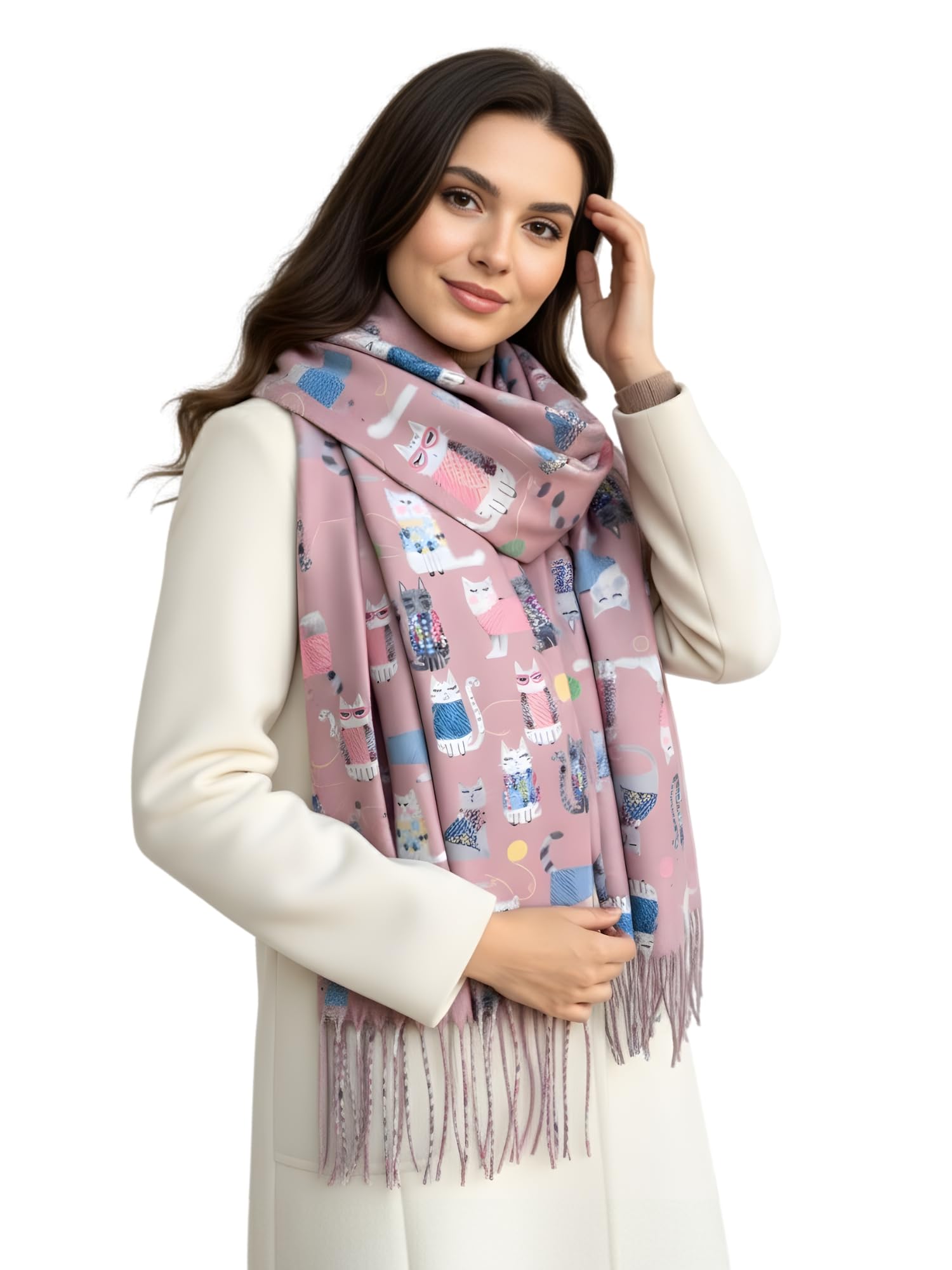 The Accessory Co. Fun Cat Scarf, Cat Gift for Cat Lover - Womens Scarf Lightweight Shawl Wrap, Ladies Pashmina Scarves for Spring Summer Winter - Gift for Her, Birthday, Mothers Day (Pink Cats)