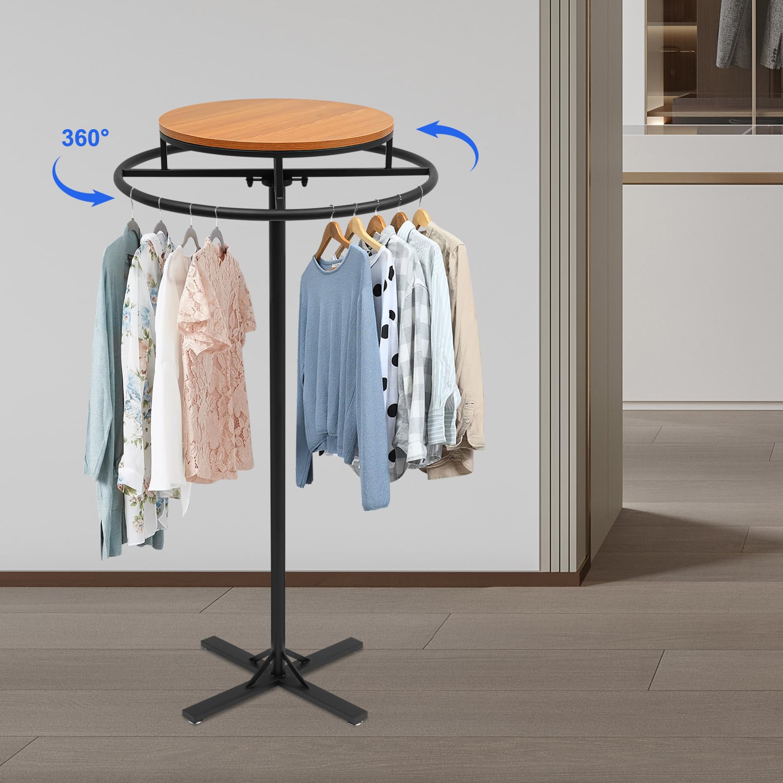 CNCEST Round Clothing Rack, 360° Rotatable Clothing Display Rack, 27.56