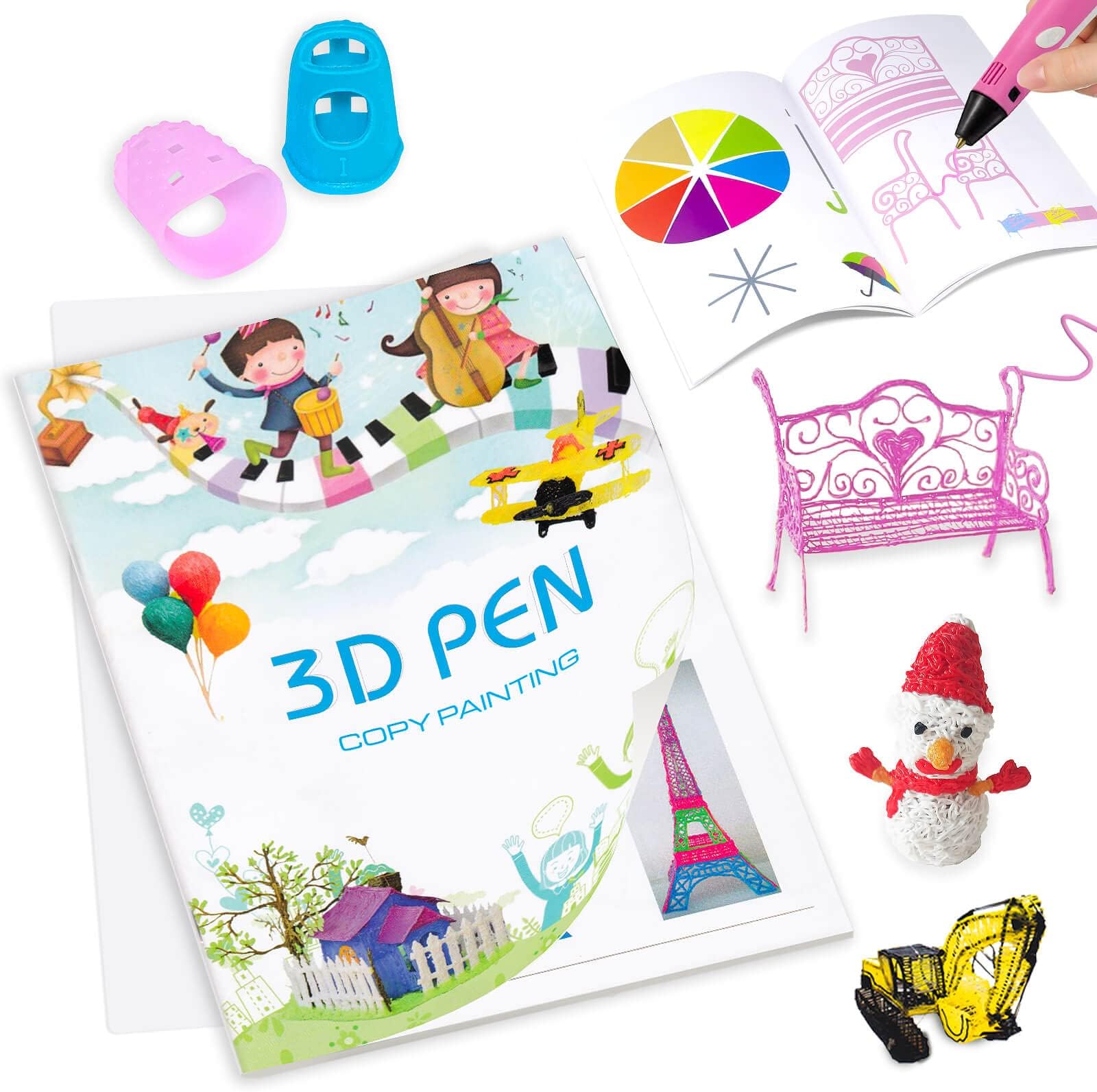 3D Pen Printing Drawing Book, Reusable Colored 40 Pattern Thick Paper Templates with Two Clear Plate, 3D Painting Graffiti Stencils for DIY Gifts