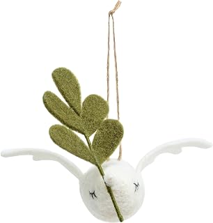 DEMDACO White, Green 6 x 4 Inch Wool Felt Handmade, Homespun, Religious, Festive Holiday Décor, Decoration Christmas Hanging Tree Ornament, Dove with Branch