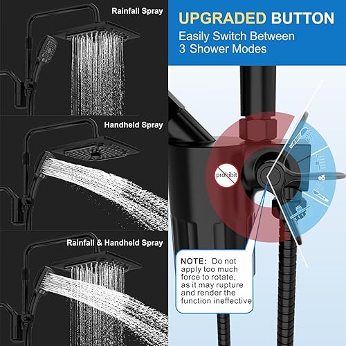 Miniatura 3 de ELLO&ALLO Cabezal de ducha de lluvia con rociador de mano, combo de cabezal de ducha de lluvia con manguera de 60 pulgadas, juego de cabezal de