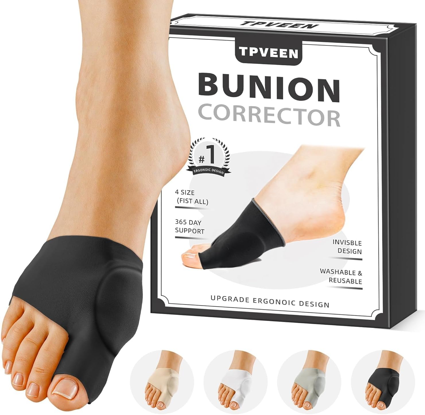 TPVEEN Bunion Corrector Relief Sleeve,Toe Socks for Hallux Valgus,Anti Slip Gel Cushion Pads,Big Toe Alignment Relief,Bunion pain for Men & Women. (MIDDLE:MEN 5-7/WOMEN 7.5-9, BLACK)