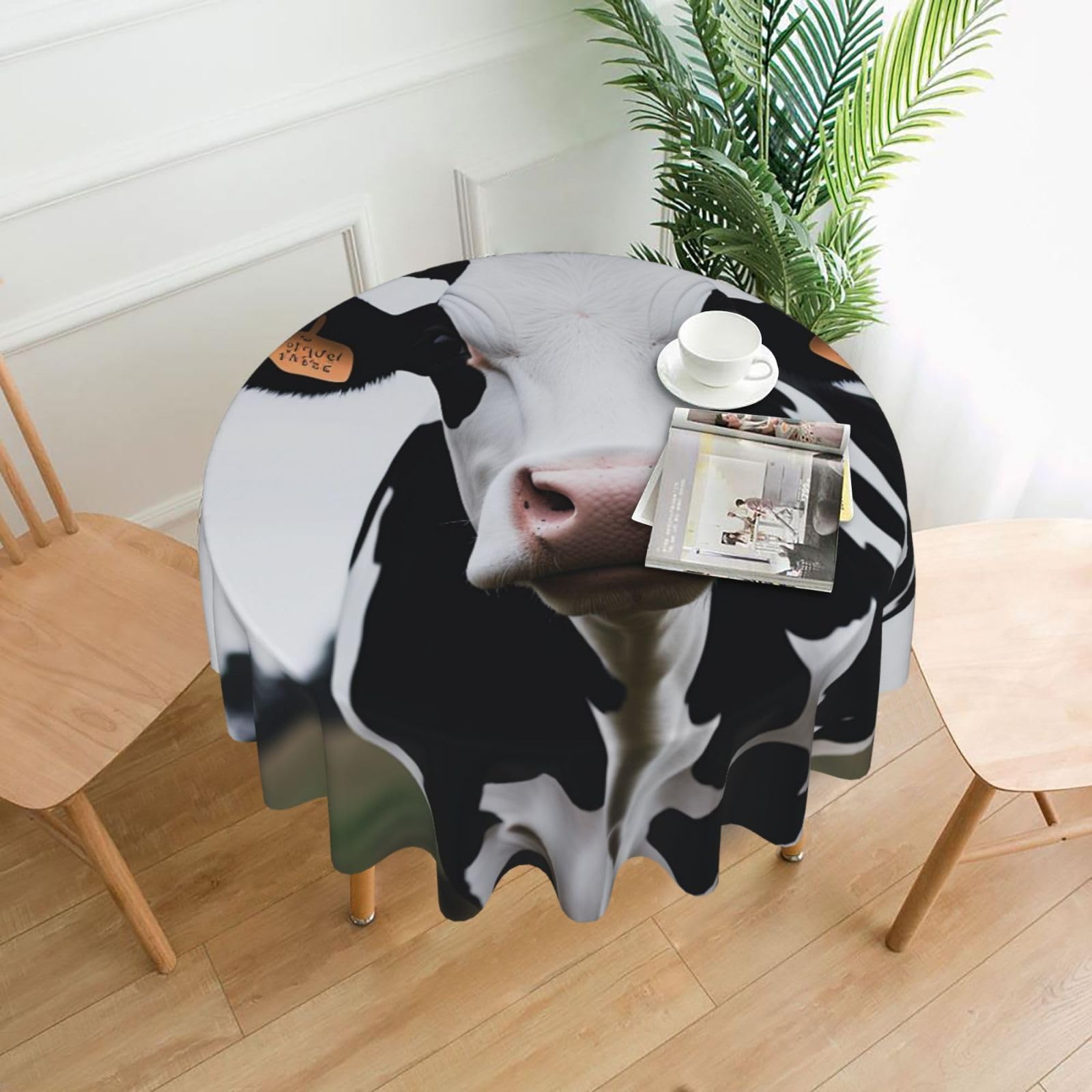 WPKJU Dairy Cow Printed Round Tablecloth 60 in Water Resistant Table Cover Washable Table Cloth for Dining Tables