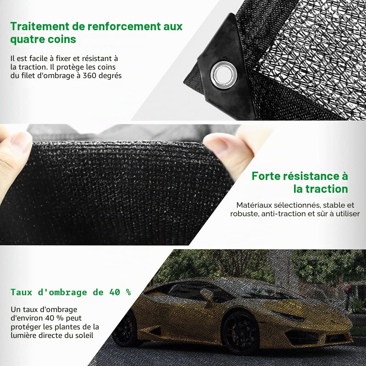 LATERN 40% Toile D'ombrage avec œillets, 2m x 10m Maille de Jardin Bâche D'ombrage Filet D'ombrage en Pehd Filet Résistant Aux UV pour Couverture de Serre Patio Plante Fleur Abri D'auto Poulailler