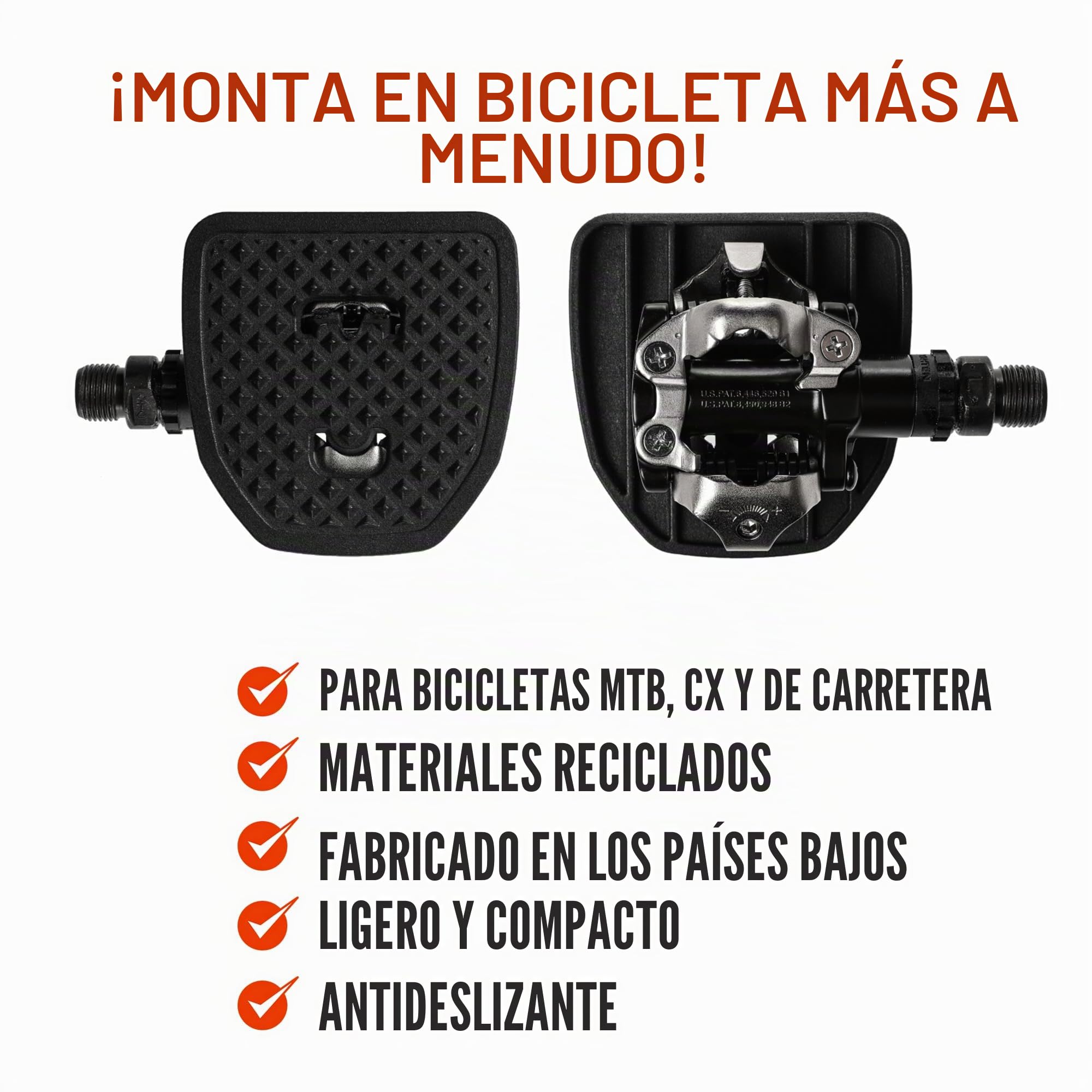 SPDX | Adaptador para Pedales compatibles con Shimano SPD o Look X-Track | No se Necesitan Cleats Adicional | Convierte Clipless en Pedales Planos | por Seguridad y Comodidad |