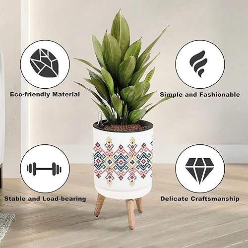 Miniatura 4 de Maceta con soporte, patrón étnico geométrico, maceta bohemia con patas de pie, macetas de riego automático de 8.7 pulgadas con entrada de agua e