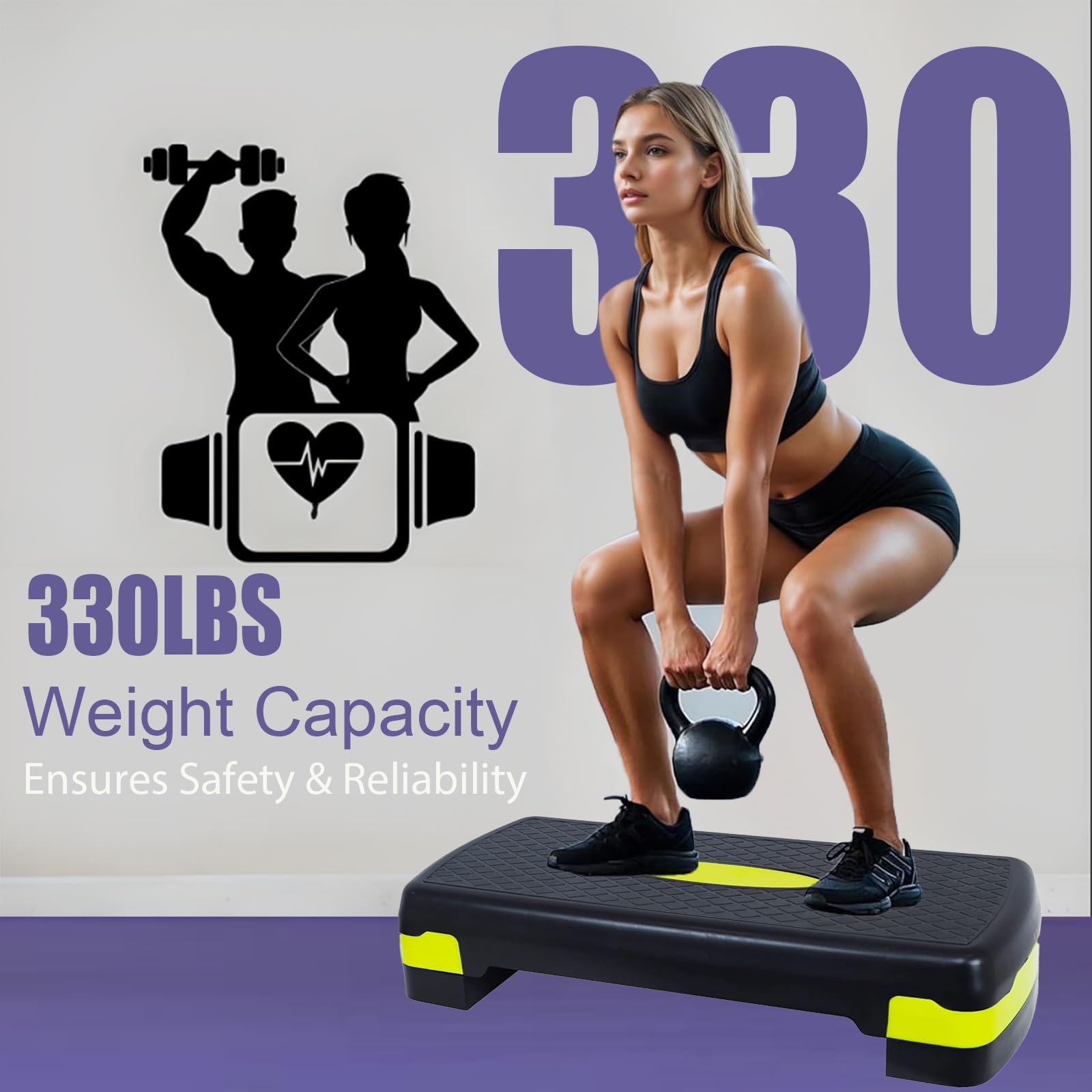 Stepper Aerobic Step de Fitness Hauteur Ajustable 10cm/15 cm, Home-Stepper, Stepbench avec Surface Antidérapante Planche aérobic pour Maison/Gym Exercice/Bureau