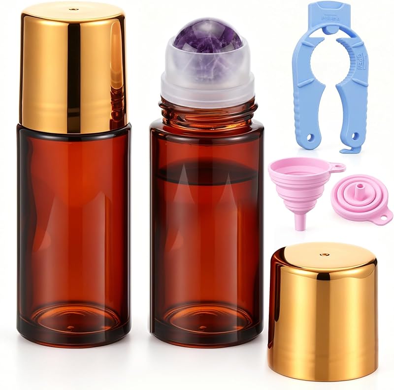 Novabright 2 Frascos Recarregáveis com Aplicador Roller de Quartzo Rosa, 50 mL, Roxo