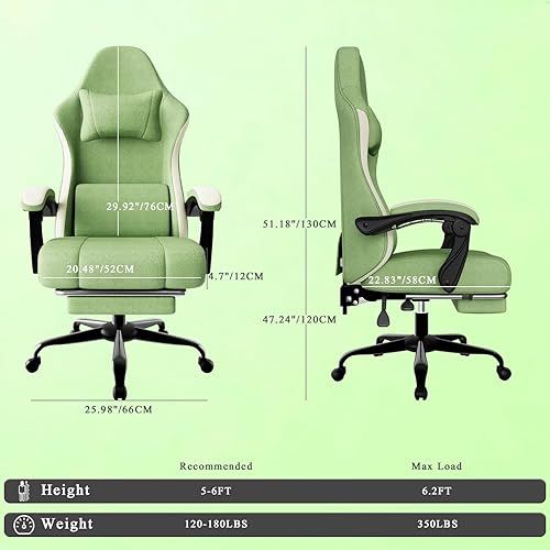 Miniatura 3 de Silla para juegos con respaldo alto de tela para computadora con cojín de resorte con bolsillos y reposapiés, silla de juego con altura ajustable,