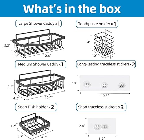 Miniatura 6 de Youvip Organizador de ducha, organizador de ducha paquete de 5, estantes de ducha de baño inoxidables para ducha interior, organizador de ducha