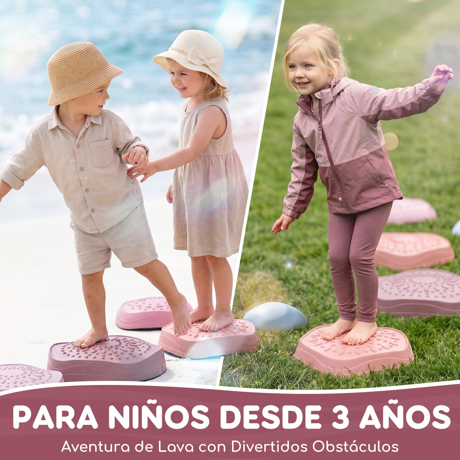 Lehoo Castle Piedras de Equilibrio para Niños, Juegos al Aire Libre | Antideslizantes, Motricidad Infantil, Juego de Equilibrio, Interior y Exterior, Desarrollo Sensorial, Circuito de Obstáculos