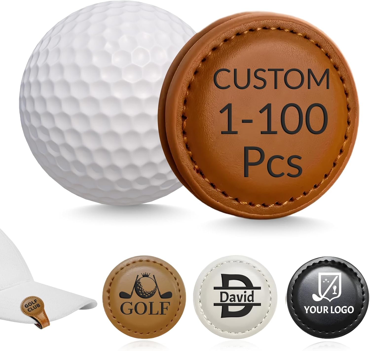 HJX Custom Golf Ball Markers with Logo Text, Personalized Magnetic Leather Golf Ball Marker, Bulk Personalized Golf Accessories for Golf Club