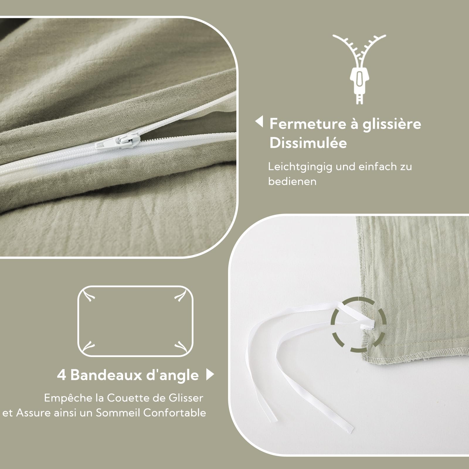 SOULFUL Copripiumino 140 x 200 garza di cotone - verde nebbia