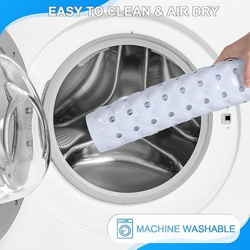 Miniatura 6 de Linoows Tapetes para bañera y ducha, 40 x 16 pulgadas, extra grande, antideslizante, suave, con ventosas y agujeros de drenaje para el suelo del