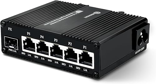 Mini 6 Port Multi-Gigabit Unmanaged Ethernet Switch with 5 x 1.25G Base-T Ports and 1 x 1.25G SFP Slot Network Switch Compatible with 100/1000Mbps Metal Case Fiber Switch with Power Cord