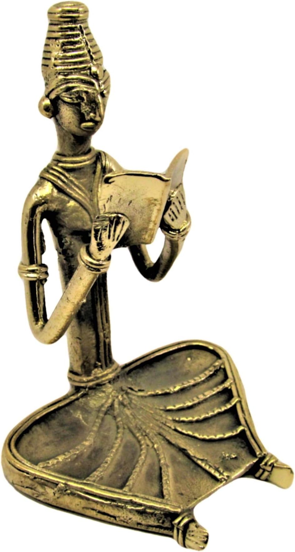 Handcrafted Dhokra Metal Art Collectible Showpiece Figurine Of Lady Sitting And Reading a Book - For Home | Desk Decor