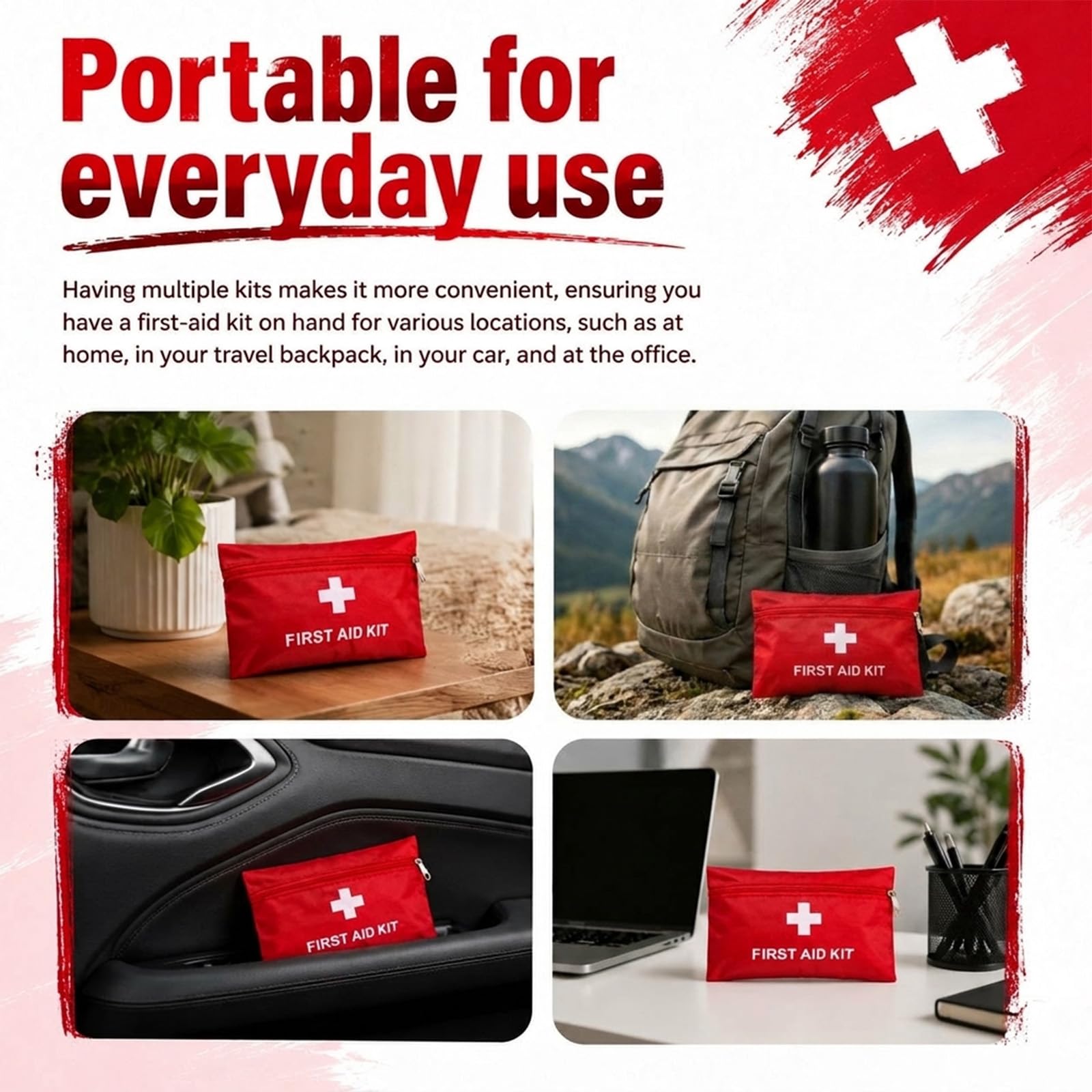 Erste-Hilfe-Taschen leer, Mini-Erste-Hilfe-Tasche, leer, Mini-Erste-Hilfe-Set, Reißverschlussbeutel für Notfall, Reisen und Outdoor (Rot, 100 Stück, 10,9 x 16 cm)