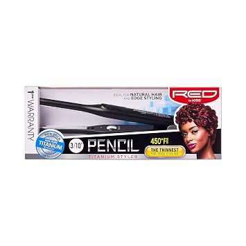 RED by KISS Titanium Styler Pencil Flat Iron 3/10" Ultra-Precise Edge & Pixie Cut Styling, 450F Max Heat, Frizz-Free, Instant Temperature Control, Professional & Home Use