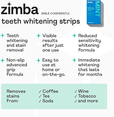 Miniatura 4 de Zimba Tiras blanqueadoras dentales sensibles para dientes sensibles, tiras blancas para blanquear los dientes, removedor de manchas blanqueadoras de