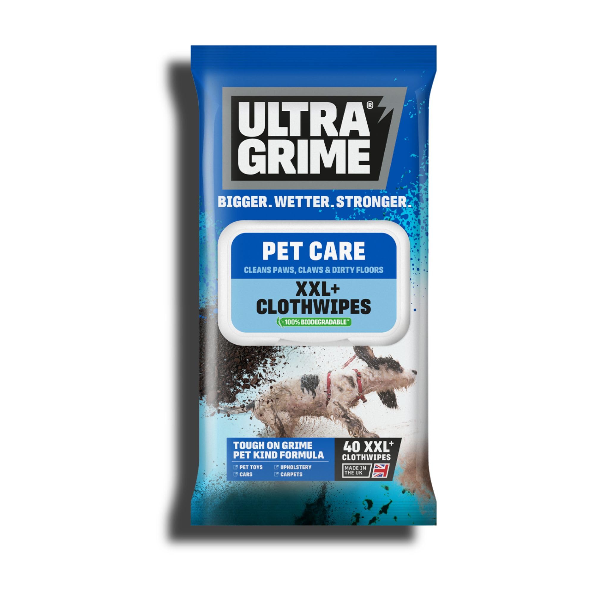 UltraGrime Pet Care Wet Wipes - Big Size Biodegradable Hypoallergenic Pet Care Wipes - Plastic Free Multi-Purpose Heavy-Duty Soft Pet Cleaning Cloths (Pack of 40)
